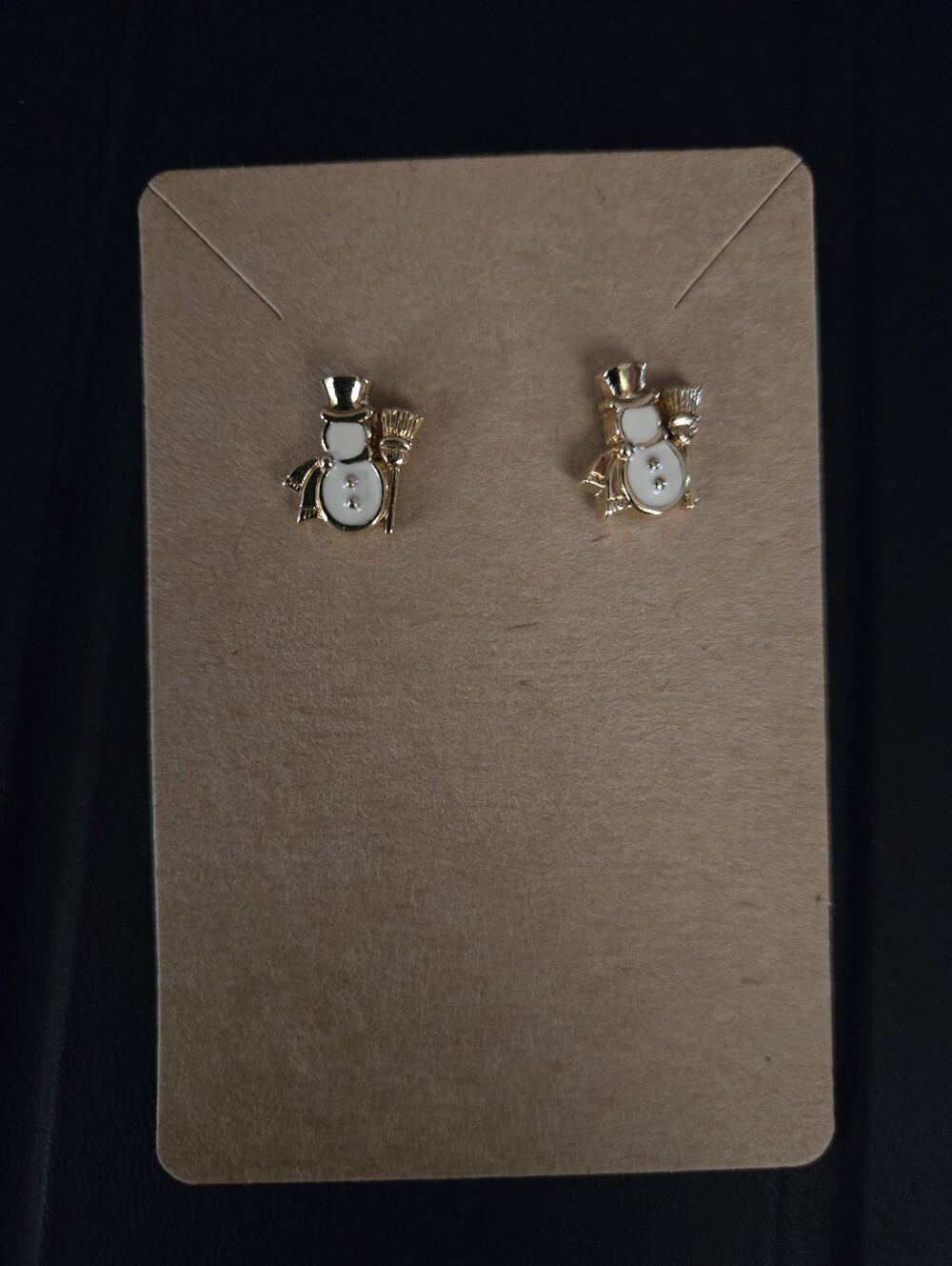 Mini Gold Tone Snowman Stud Earrings with White Enamel